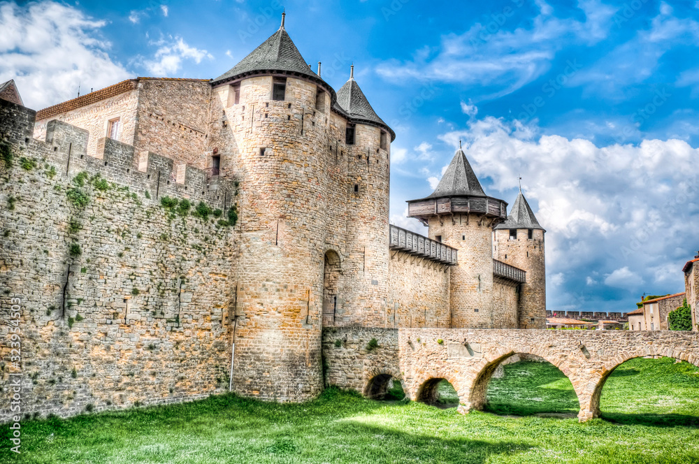 Chateau Comtal bridge located at Carcassonne, France