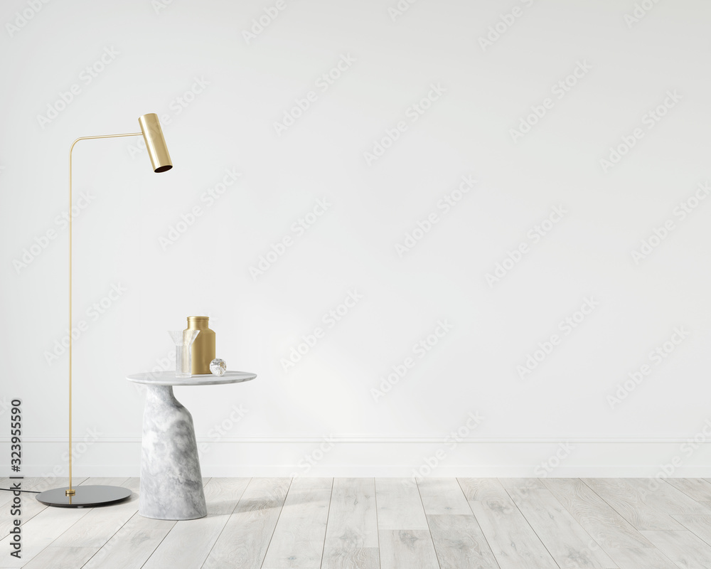 Interior with marble table and golden floor lamp Stock Illustration