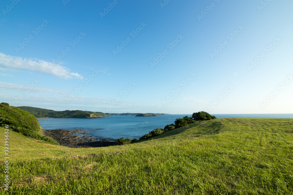 Grasslands and sea in Iki City, Nagasaki Prefecture, Japan