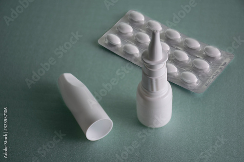 Nasal spray Medical Nasal Antiseptic Drugs Plastic Bottle White. Ready For Your Design. Product Packing