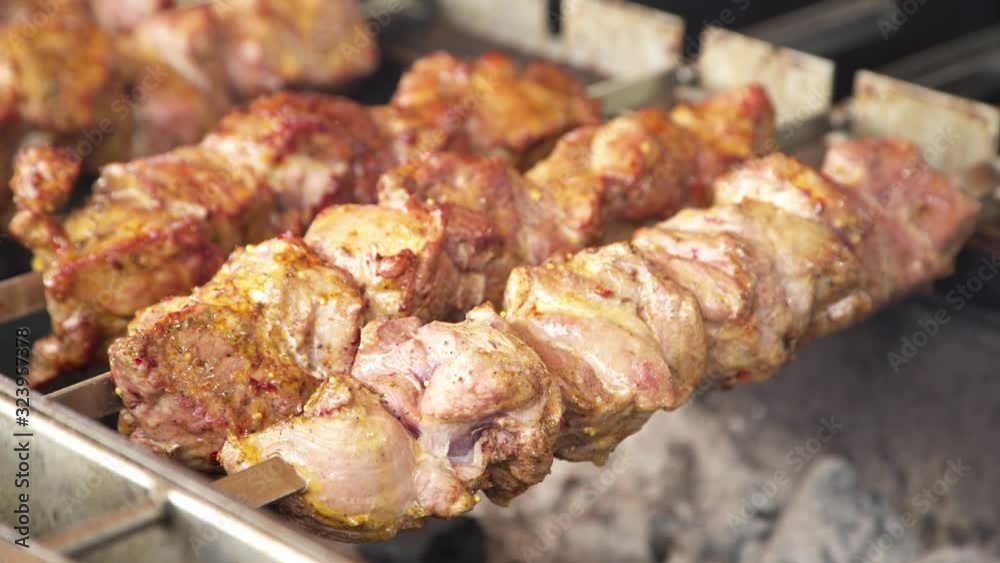 grilled meat on the street. delicious lunch. street kitchen grilled meat on the street. delicious lunch. street kitchen