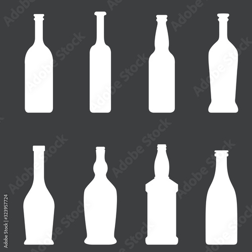 Vector Set of Glass Bottle White Silhouettes