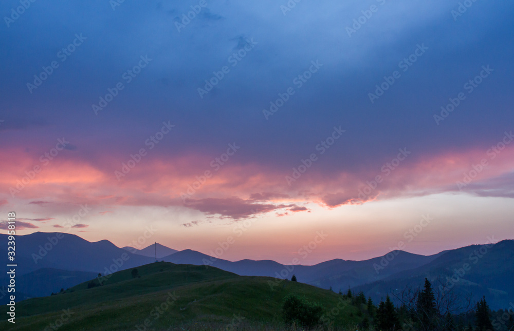 Sunset in the mountains. Carpathian, Ukraine