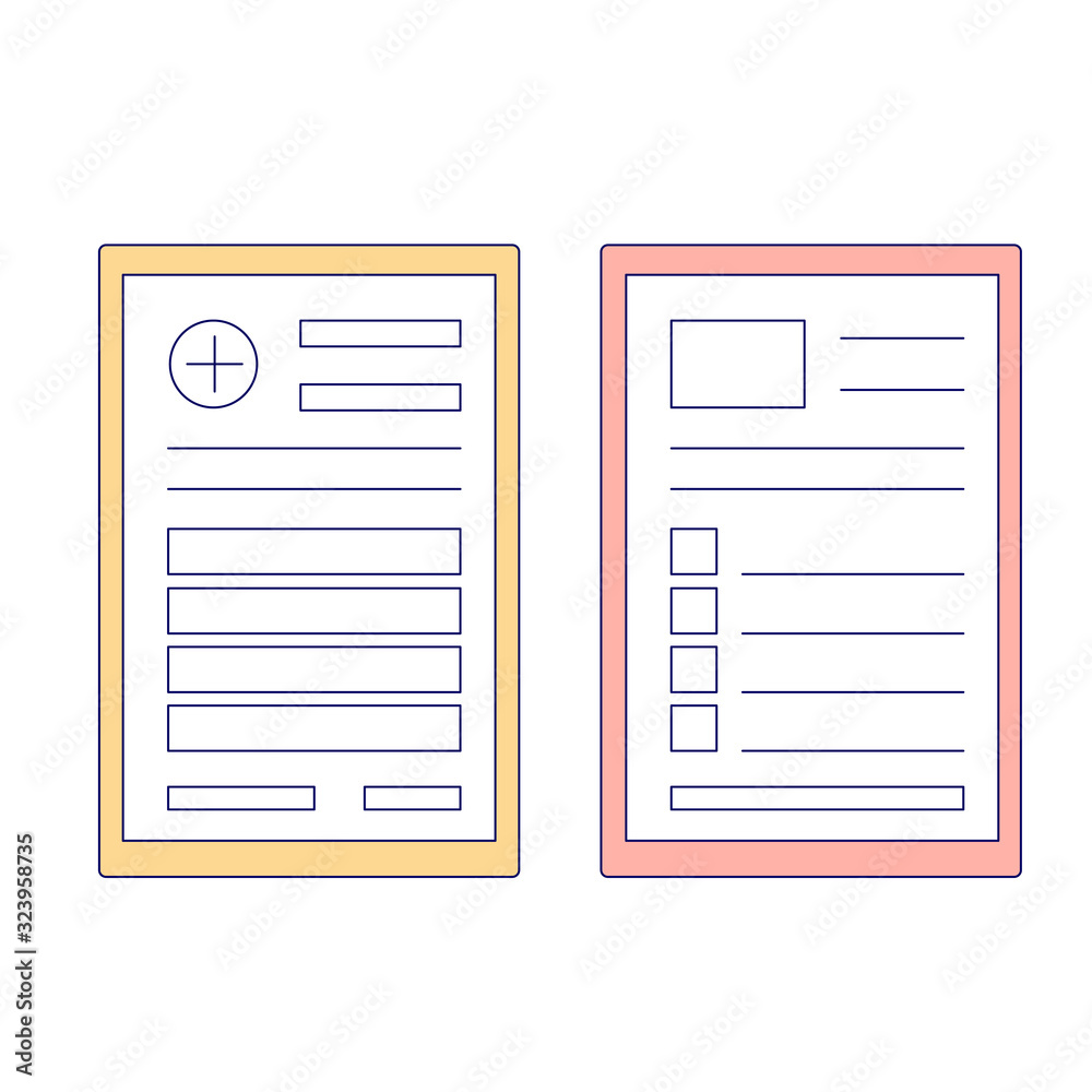 Health checkup healthcare concept. Medical form, report. Clipboard with cross, pen. Informed consent, prescription, claim form, health insurance, clinical record concepts. Modern flat design. Health checkup healthcare concept. Medical form, report. Clipboard with cross, pen. Informed consent, prescription, claim form, health insurance, clinical record concepts. Modern flat design.