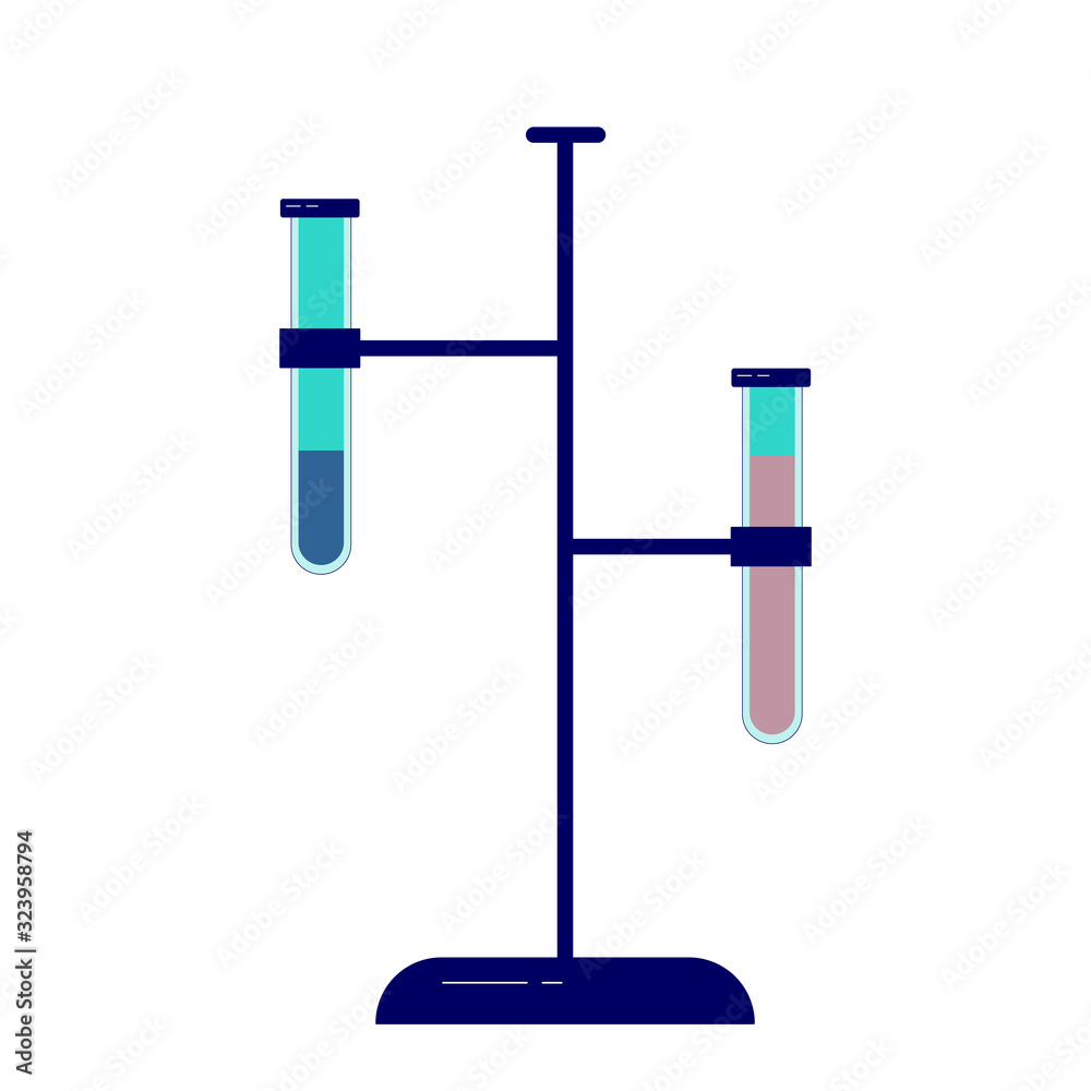 Chemical test tubes in stand. Science, education, chemistry, experiment, laboratory concept. Vector illustration in flat modern thin line icon design. Chemical test tubes in stand. Science, education, chemistry, experiment, laboratory concept. Vector illustration in flat modern thin line icon design.