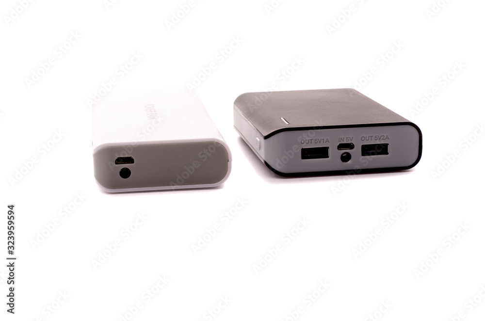 Portable external battery isolated on a white background Portable external battery isolated on a white background