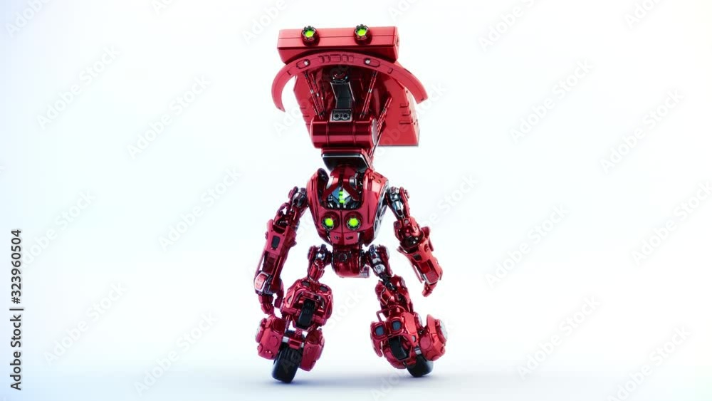 Red delivery robot, seamless turnaround 3d rendering with luma matte Red delivery robot, seamless turnaround 3d rendering with luma matte