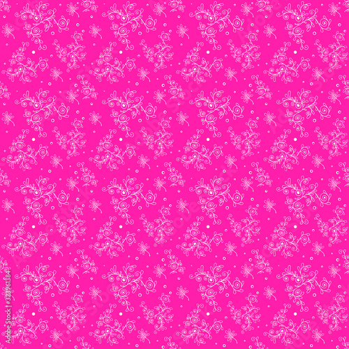 Abstract floral seamless pattern on pink background. Useful for wrapping, textile, scrapbook, postcard.