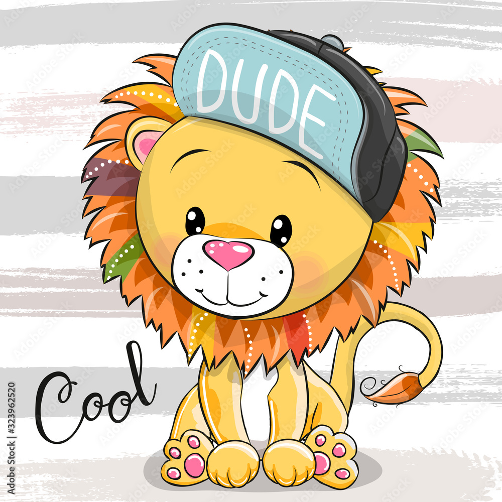 Fototapeta Cartoon Cute Lion in a blue cap