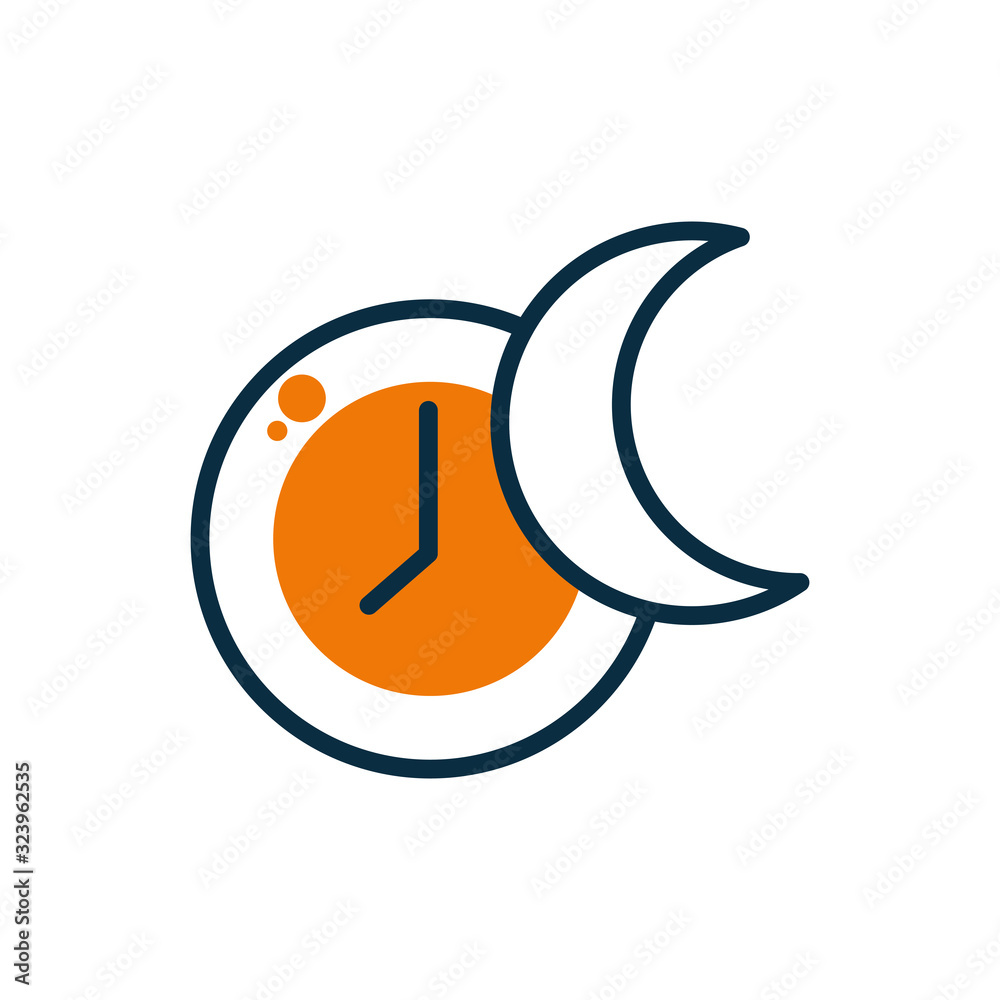 Isolated sleep clock and moon half line half color style icon vector design Isolated sleep clock and moon half line half color style icon vector design