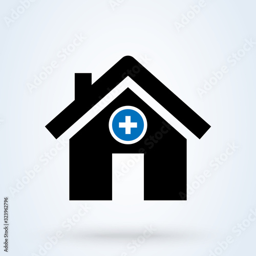 Hospital icon. Medical sign. Health center icon. Clinic building, healtcare, polyclinic symbols. Doctor, ambulance, patient concept.
