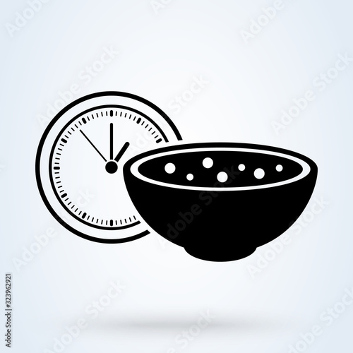 Meal time icon. Lunch, dinner, breakfast time icon in line style. Dish, nutrition time, diet signs. Eat healthy, meal routine icons.
