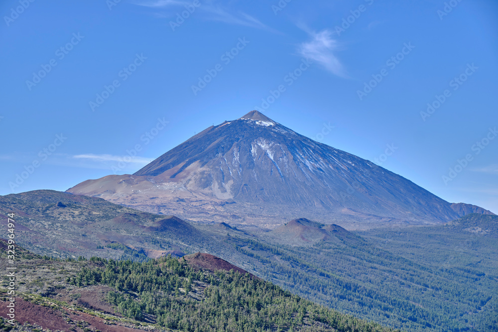 Scenic view of mount Teide in national park on Tenerife island on Canary islands in Spain. Beautiful summer sunny look of the highest point of small paradise tropical island near Africa