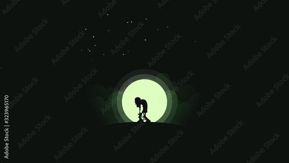 Fototapeta premium Stylized zombie in moonlight