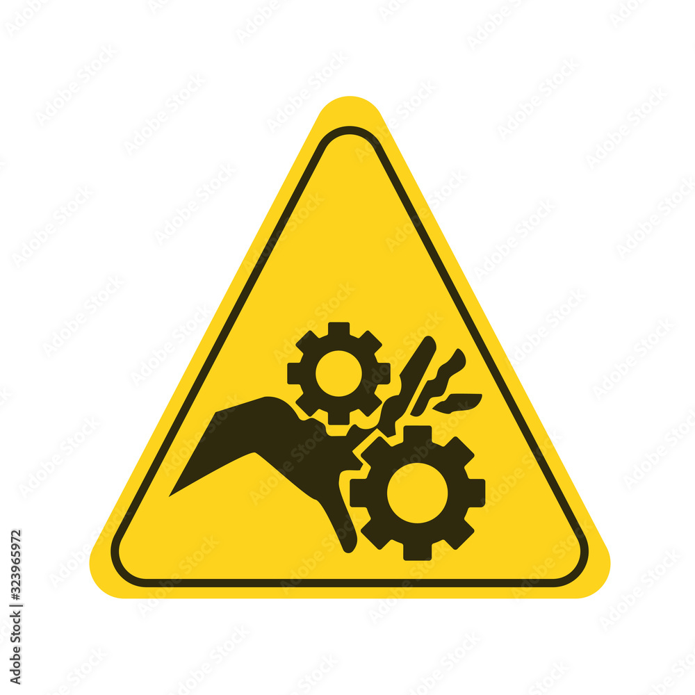Attention hand injury possible yellow element. Watch your hands and fingers. Warning sign. Pictogram for web page, mobile app, promo. UI UX GUI design element. Attention hand injury possible yellow element. Watch your hands and fingers. Warning sign. Pictogram for web page, mobile app, promo. UI UX GUI design element.