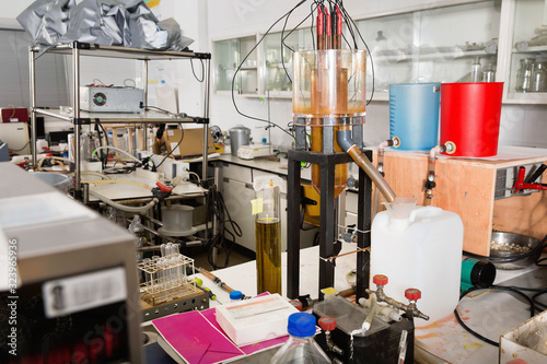 Interior of chemical laboratory equipped with different tools