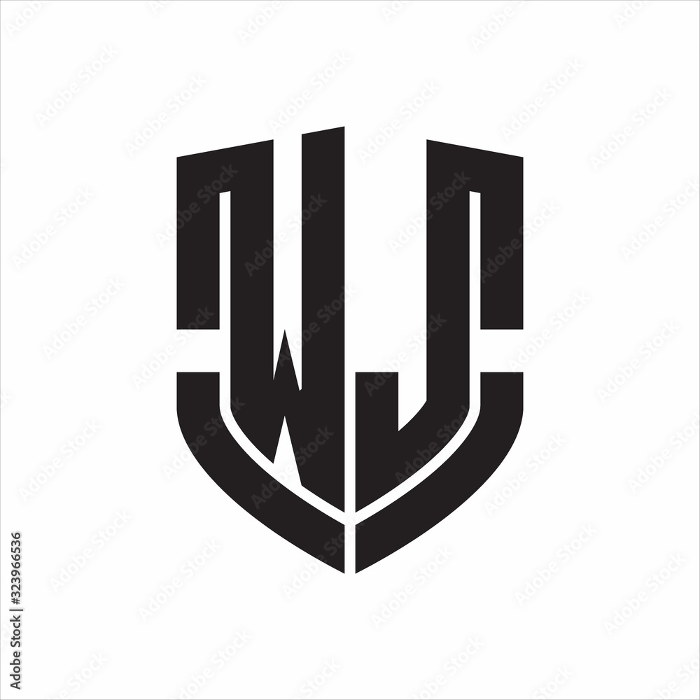 WJ Logo monogram with emblem shield shape design isolated on white ...