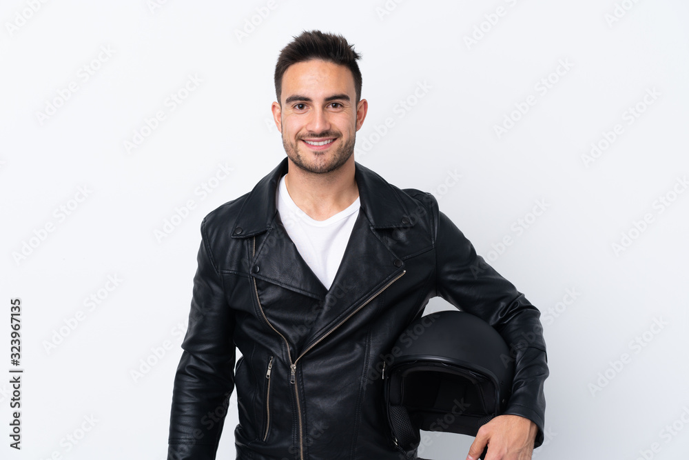 Man with a motorcycle helmet keeping the arms crossed in frontal position Man with a motorcycle helmet keeping the arms crossed in frontal position