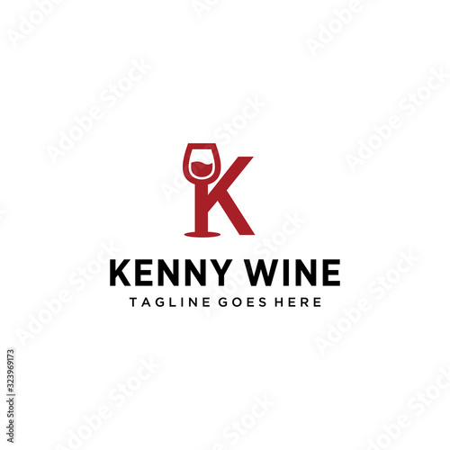 The Wine logo design with K sign template. Grape Vector illustration of icon