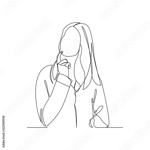Continuous line drawing of thinking woman. One line art of business woman thinking idea. Vector illustration