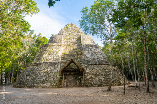 Mayan observatory in Coba (Observatorio astronomico de Coba). Ancient building in archeological site. Travel photo. Mexico. Yucatan. Quintana roo. photo