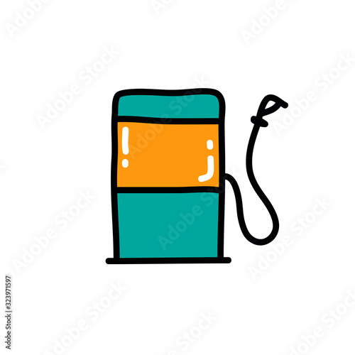 gas station doodle icon, vector illustration