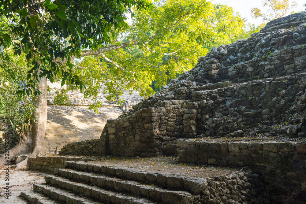 Ancient maya city Coba. Old buildings in archeological site. Ruins in the jungle. Travel photo. Quintana roo. Yucatan. Mexico. Ancient maya city Coba. Old buildings in archeological site. Ruins in the jungle. Travel photo. Quintana roo. Yucatan. Mexico.