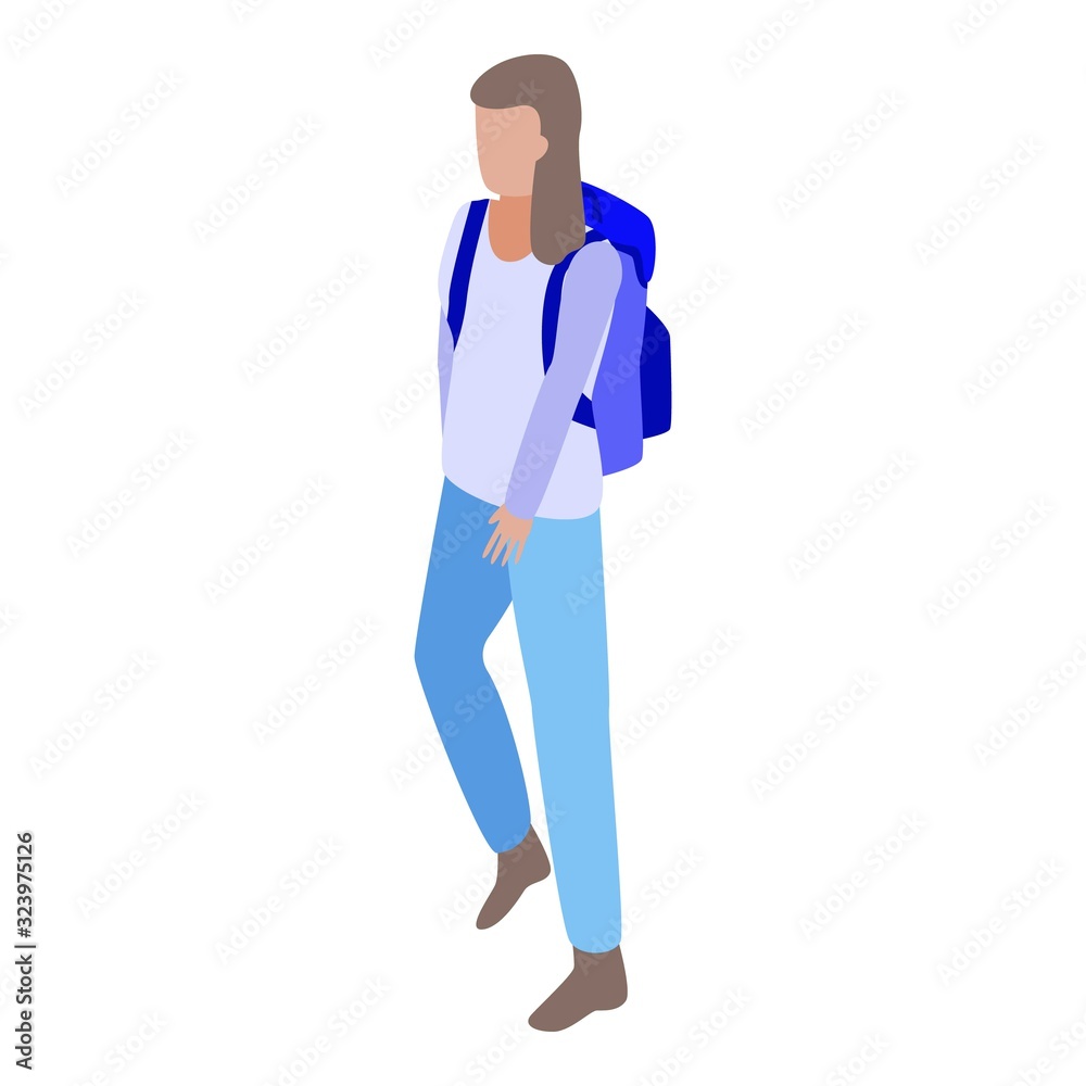 Girl backpack icon. Isometric of girl backpack vector icon for web design isolated on white background Girl backpack icon. Isometric of girl backpack vector icon for web design isolated on white background