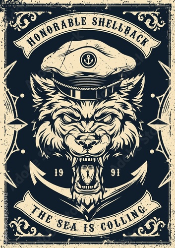 Monochrome nautical vintage poster