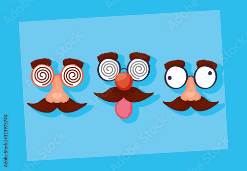 happy april fools day card with crazy masks