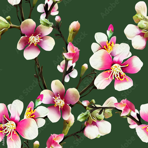 Apple tree flowers Illustration. Watercolor background.