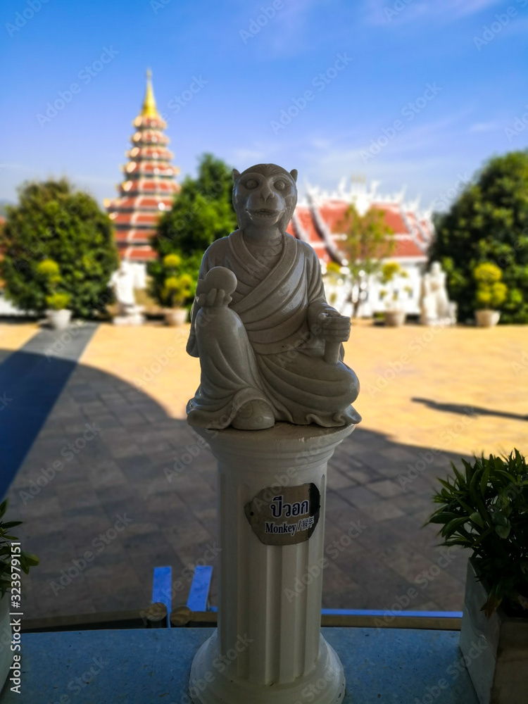 White monkey sculpture. Chiang Rai. Thailand.