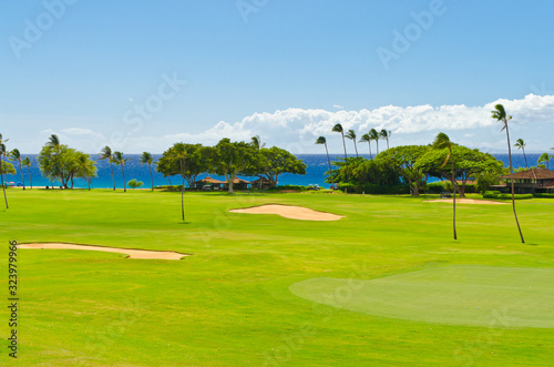 Beautiful golf place with gorgeous green over a fantastic ocean view