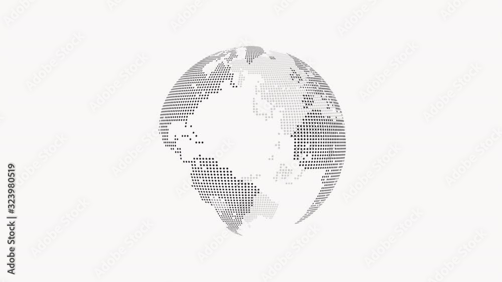 Dotted world revolves around itself ,dotted map Flashing in various countries,4k
