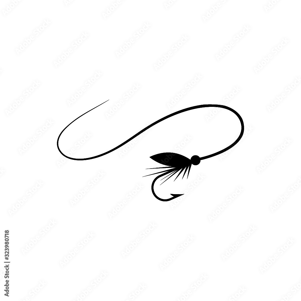 Fishing hook with feather icon. Graphic fly fishing icon or logo Stock  Vector