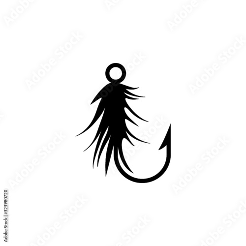 Fishing hook with feather icon. Graphic fly fishing icon or logo