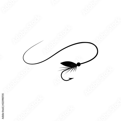 Fishing hook with feather icon. Graphic fly fishing icon or logo photo