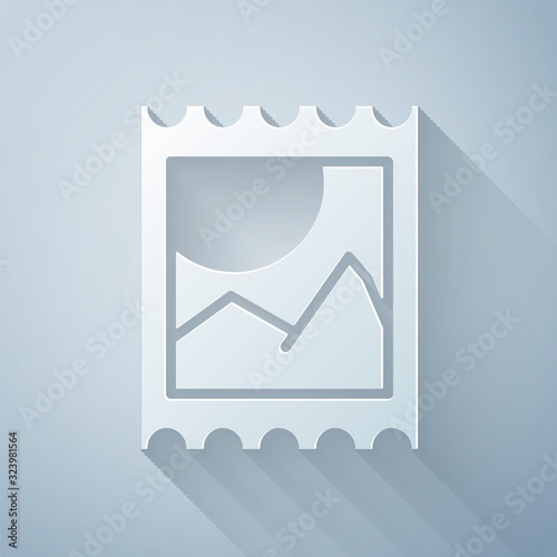 Paper cut LSD acid mark icon isolated on grey background. Acid narcotic. Postmark. Postage stamp. Health danger. Paper art style. Vector Illustration