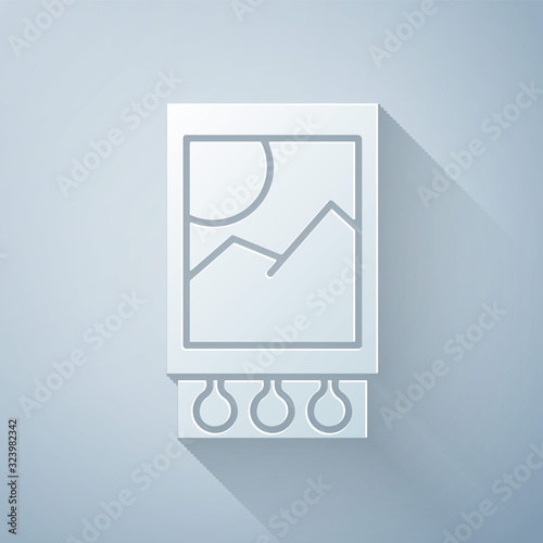 Paper cut Open matchbox and matches icon isolated on grey background. Paper art style. Vector Illustration