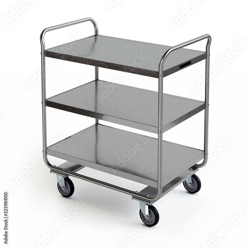 Принти на полотні Stainless steel three shelf utility cart model, 3D illustration