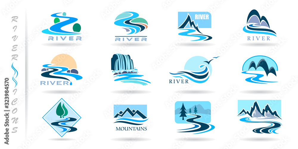 Commercial icons of rivers and mountains