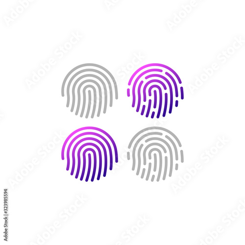 Fingerprint biometric identification vector icon. Finger print purple and pink gradient simple symbol.