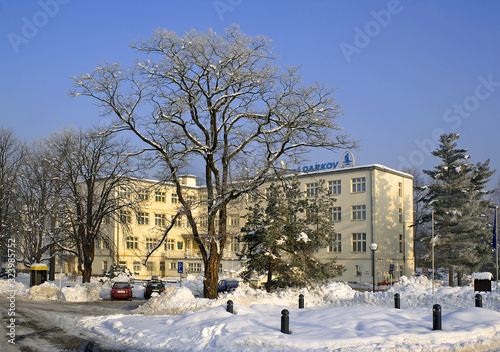 Karvina, Darkov, Czech Republic - Park and spa houses in the spa Darkov in winter. Darkov Spa are major rehabilitation facilities for of motion disorders. photo