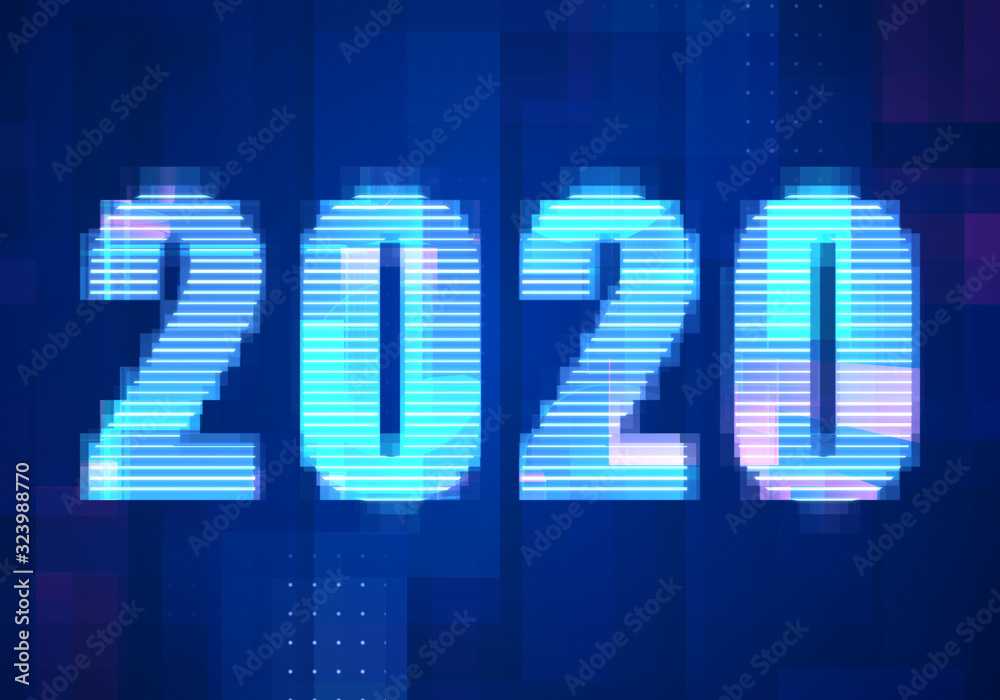 2020 vision new year with technology blue background. Abstract digital machine learning with digital future design concept. 2020 vision new year with technology blue background. Abstract digital machine learning with digital future design concept.