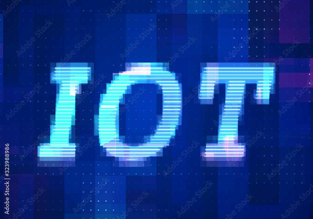 Internet of things (IOT) on the  screen on monitor computer technology with blue background. Abstract digital future design concept. 