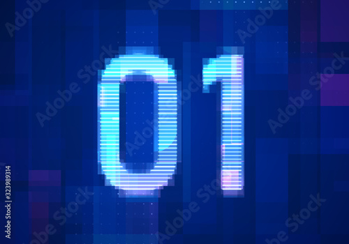 01 binary computer code on the  screen on monitor computer technology with blue background. Abstract digital future design concept. photo