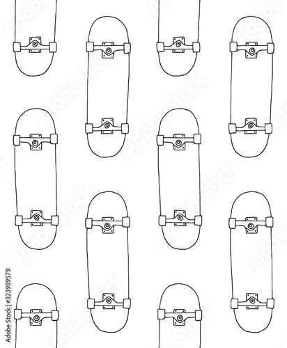 Fototapeta Vector seamless pattern of hand drawn doodle sketch skate board isolated on white background