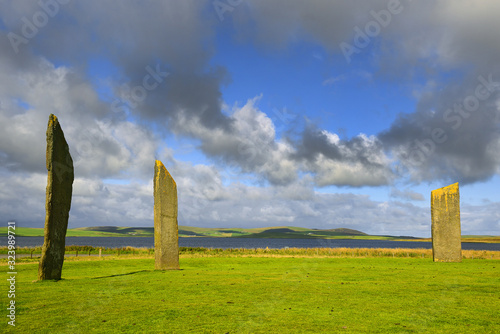 Standing stones of Stenness, a neolithic henge monument on the Isle of Orkney, Scotland UK near the Ring of Brodgar and Maeshowe – Part of the Heart of Neolithic Orkney – World Heritage Site photo