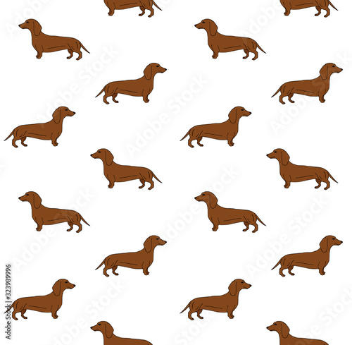 Vector seamless pattern of hand drawn doodle sketch brown dachshund dog isolated on white background