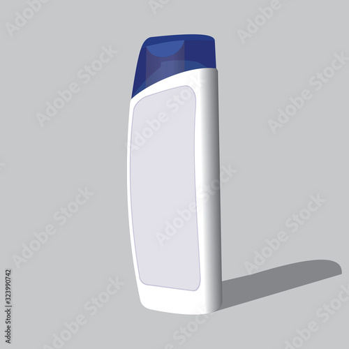 A bottle of shampoo with an empty label for applying logo and information. Vector image.